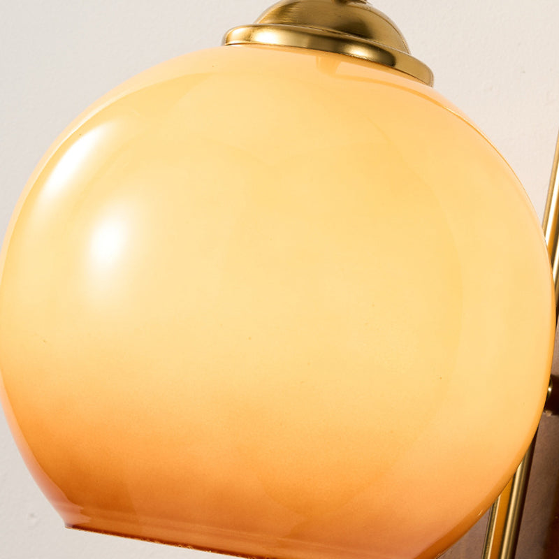Glass Round Metal Wood Wall Lamp
