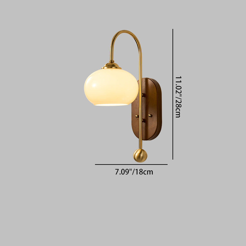 Glass Round Metal Wood Wall Lamp