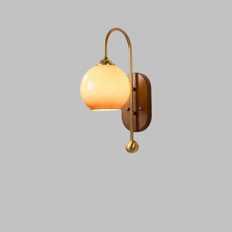 Glass Round Metal Wood Wall Lamp