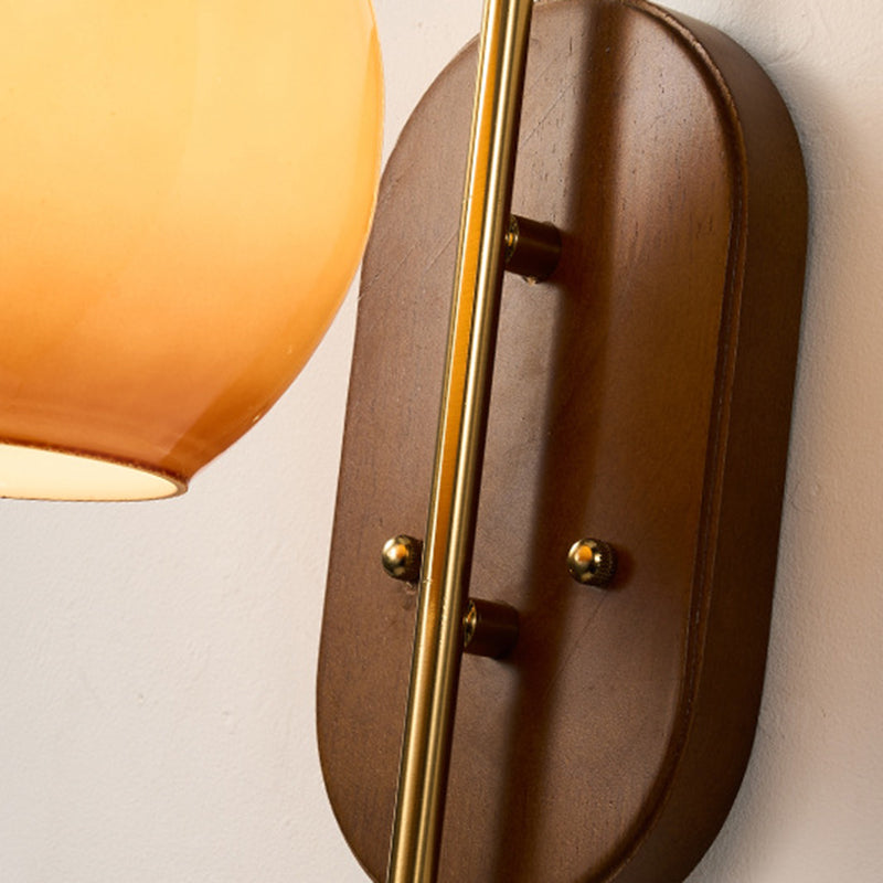 Glass Round Metal Wood Wall Lamp