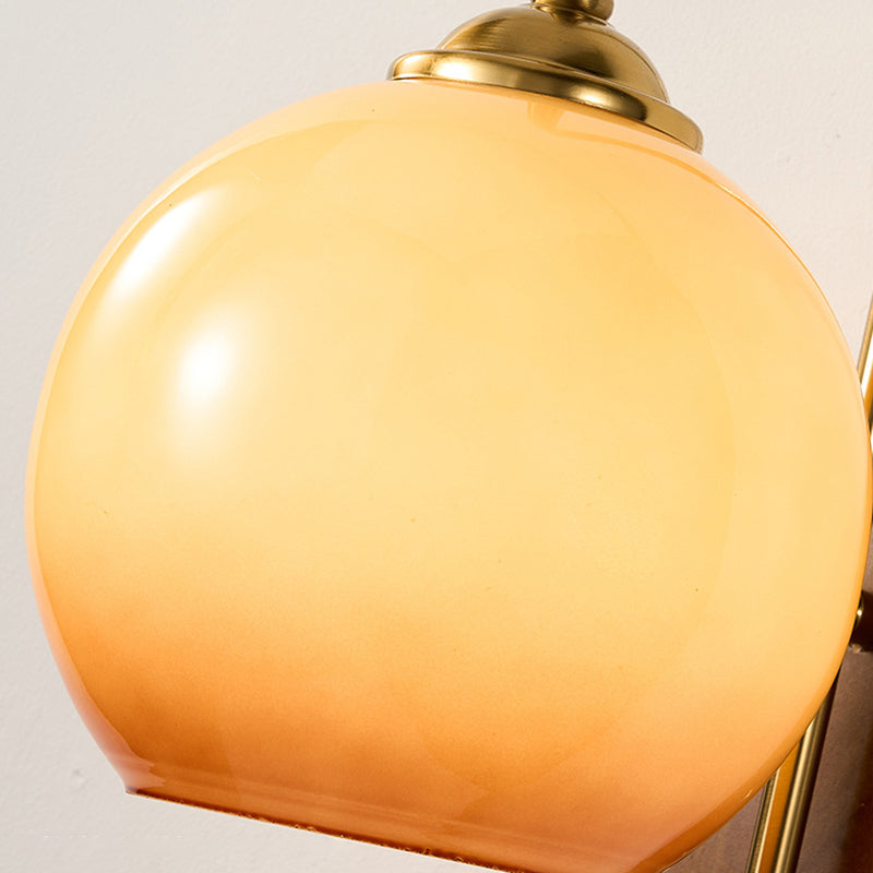 Glass Round Metal Wood Wall Lamp