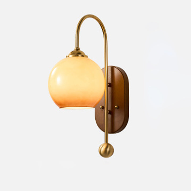 Glass Round Metal Wood Wall Lamp