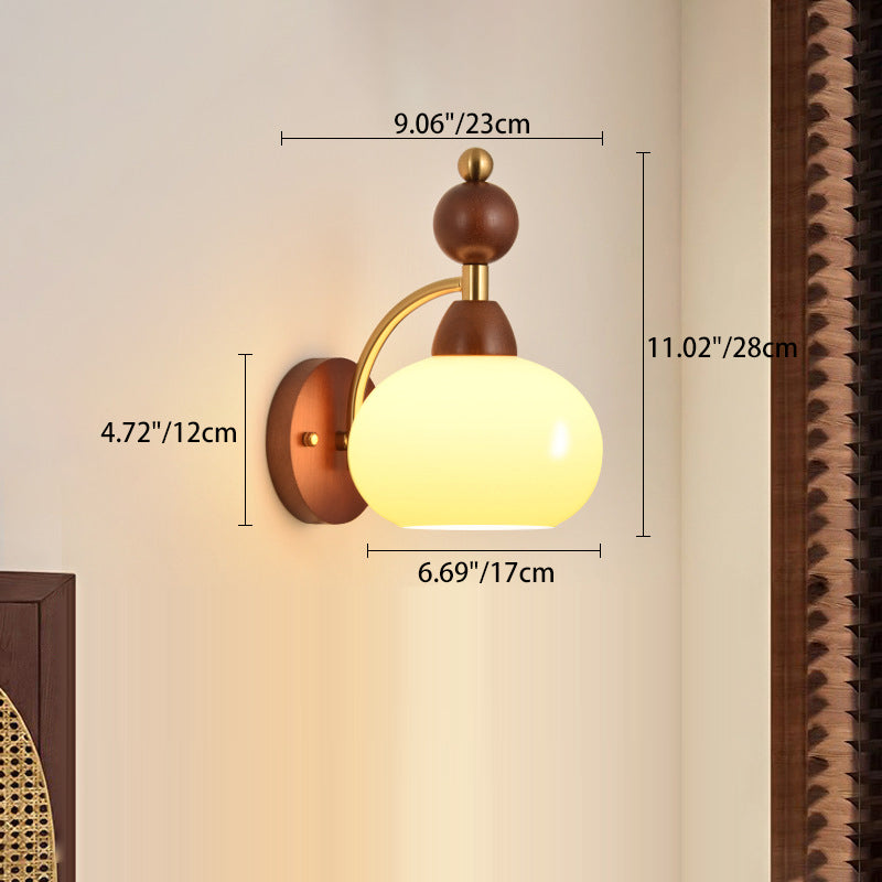 Glass Ball Iron Wood Wall Lamp