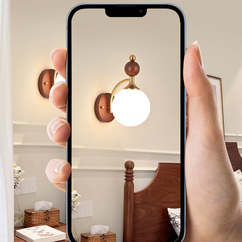 Glass Ball Iron Wood Wall Lamp