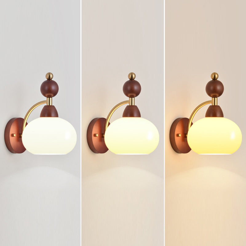 Glass Ball Iron Wood Wall Lamp