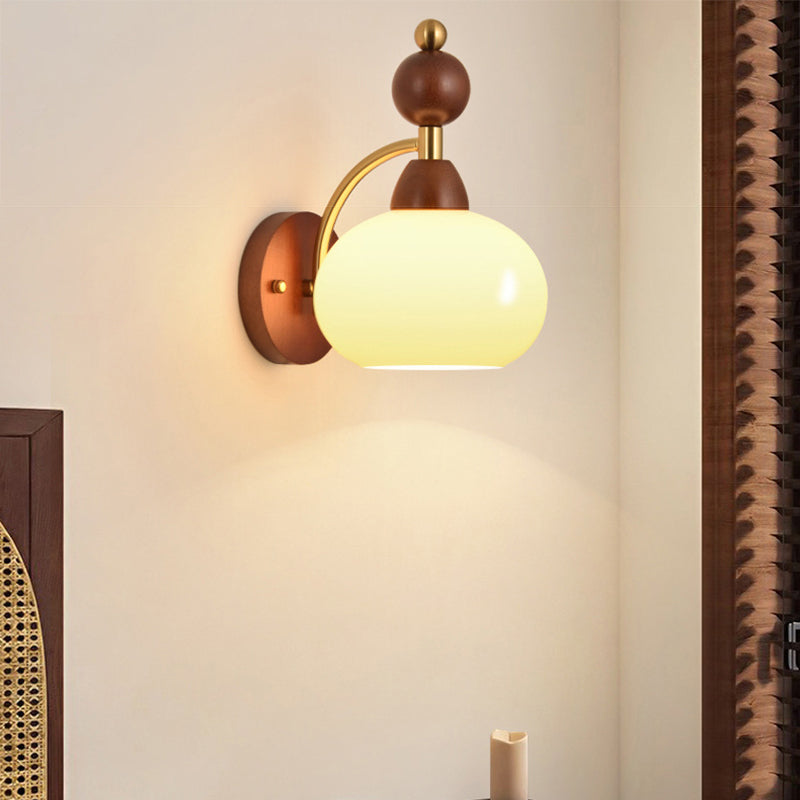 Glass Ball Iron Wood Wall Lamp