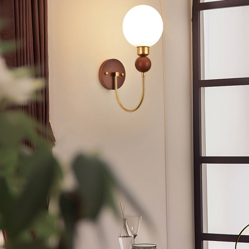 Glass Ball Iron Wood Wall Lamp