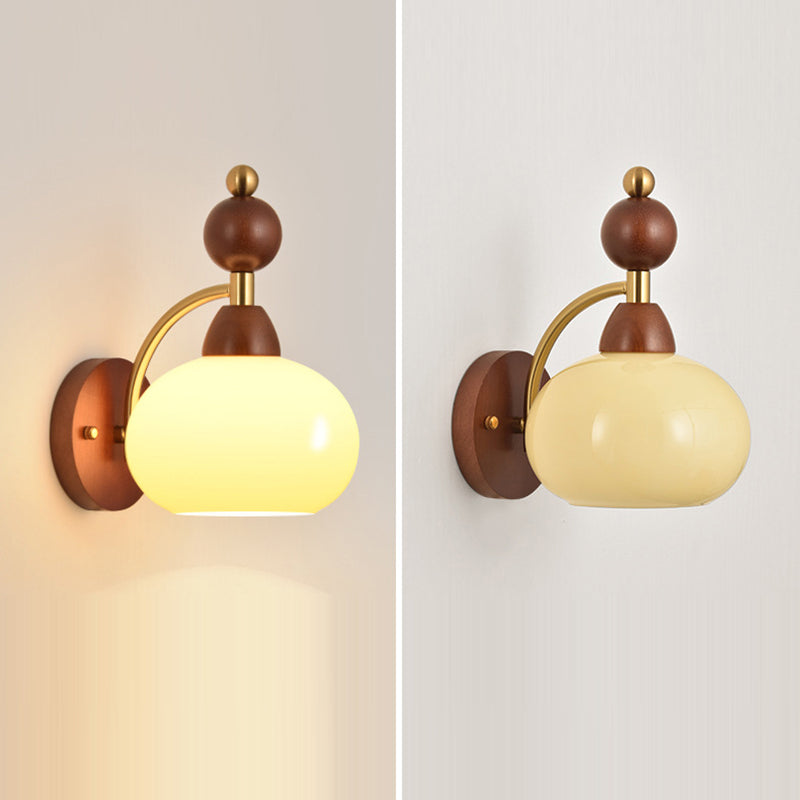 Glass Ball Iron Wood Wall Lamp