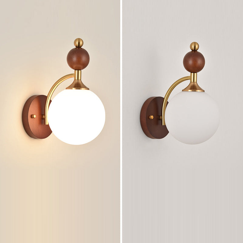 Glass Ball Iron Wood Wall Lamp