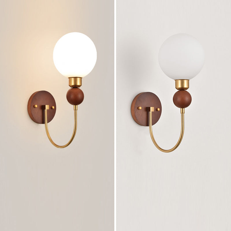 Glass Ball Iron Wood Wall Lamp