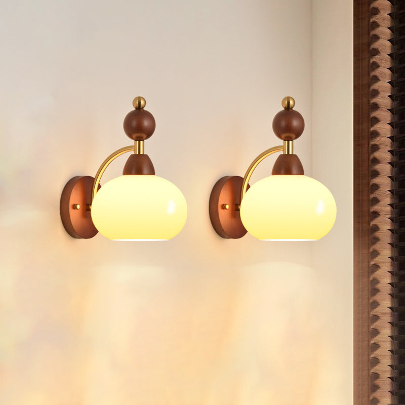Glass Ball Iron Wood Wall Lamp