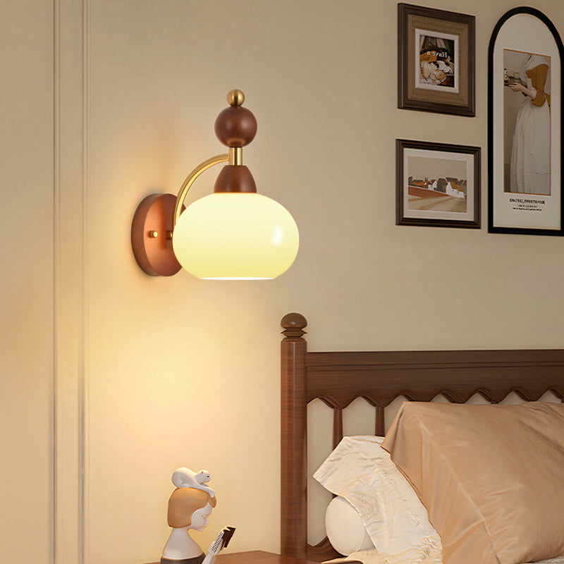 Glass Ball Iron Wood Wall Lamp