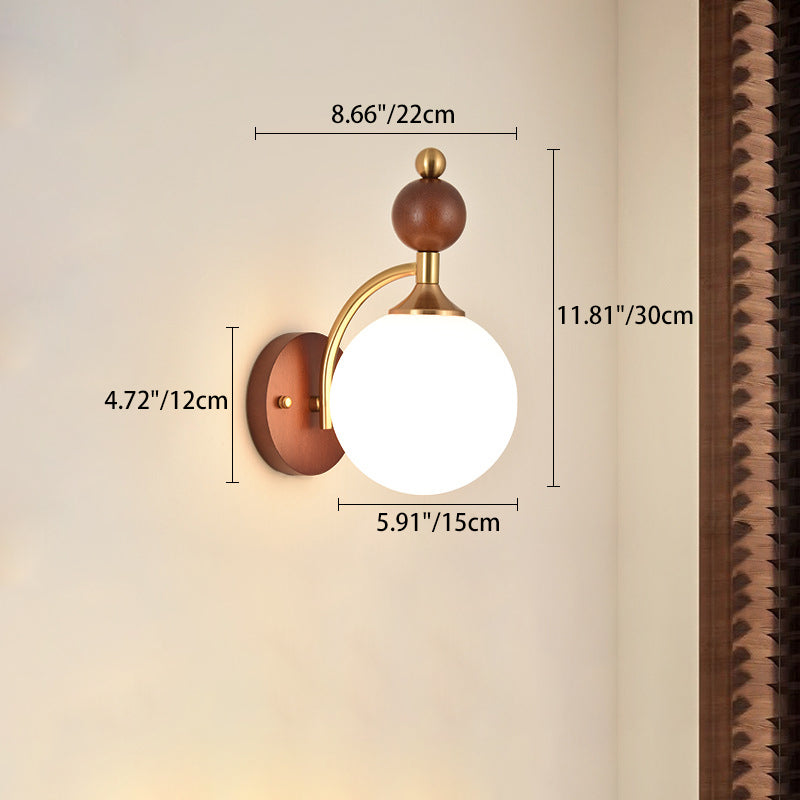 Glass Ball Iron Wood Wall Lamp