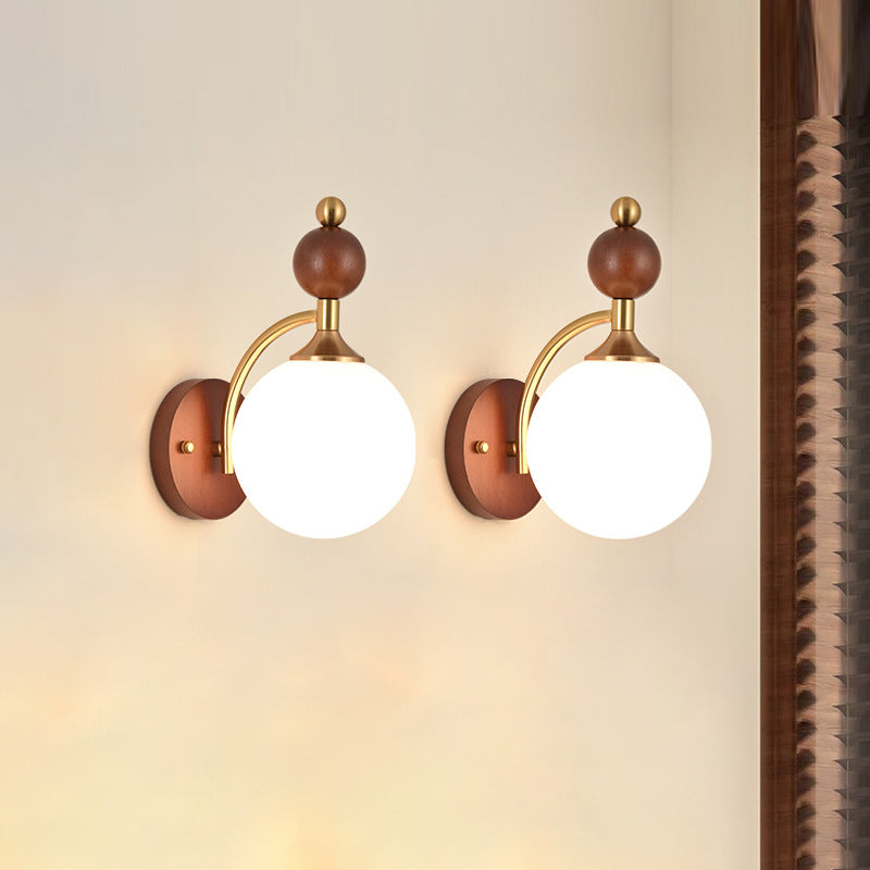Glass Ball Iron Wood Wall Lamp