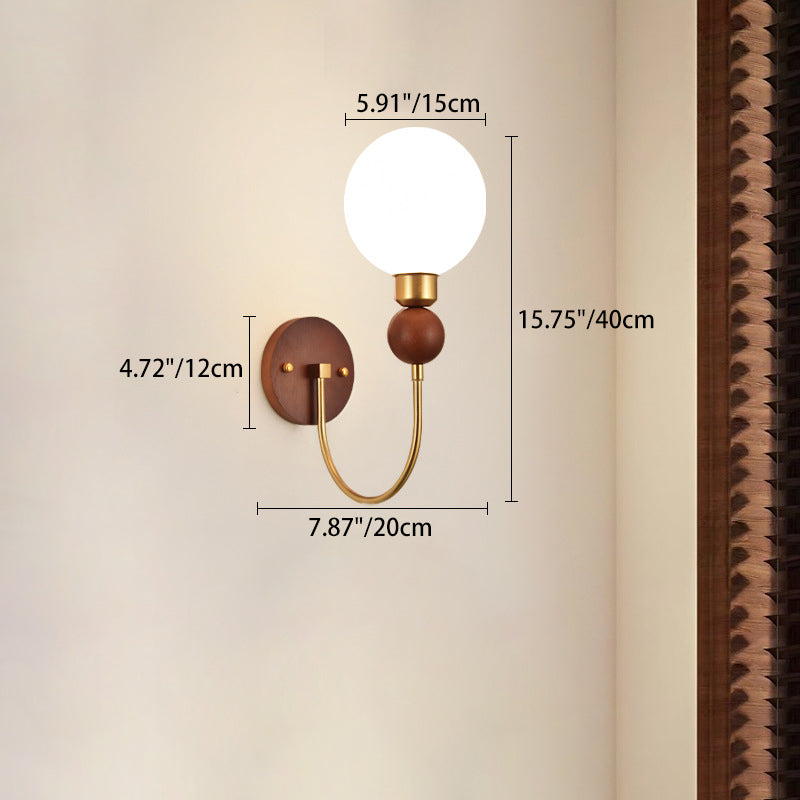 Glass Ball Iron Wood Wall Lamp