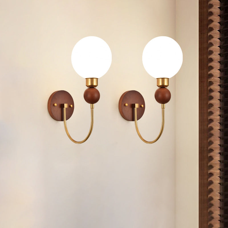 Glass Ball Iron Wood Wall Lamp
