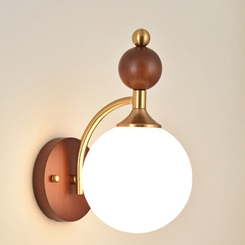 Glass Ball Iron Wood Wall Lamp