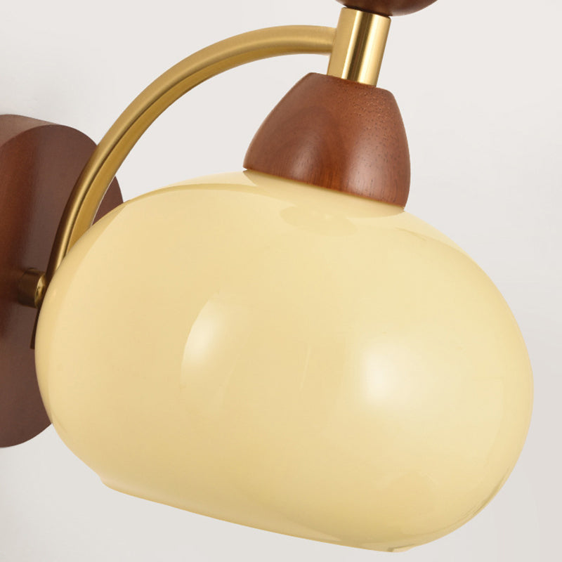 Glass Ball Iron Wood Wall Lamp