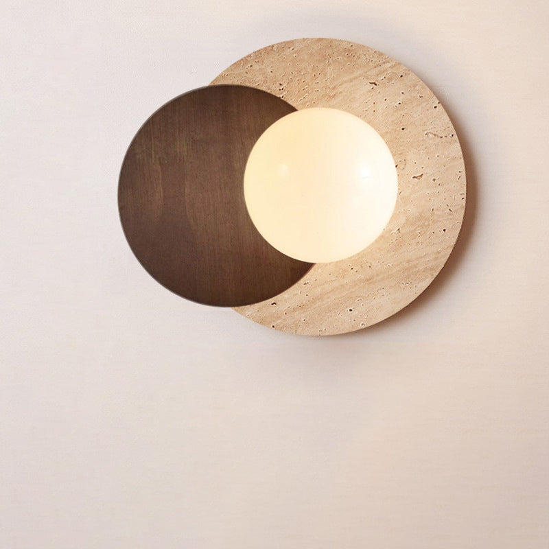 Round Yellow Travertine Solid Wall Lamp