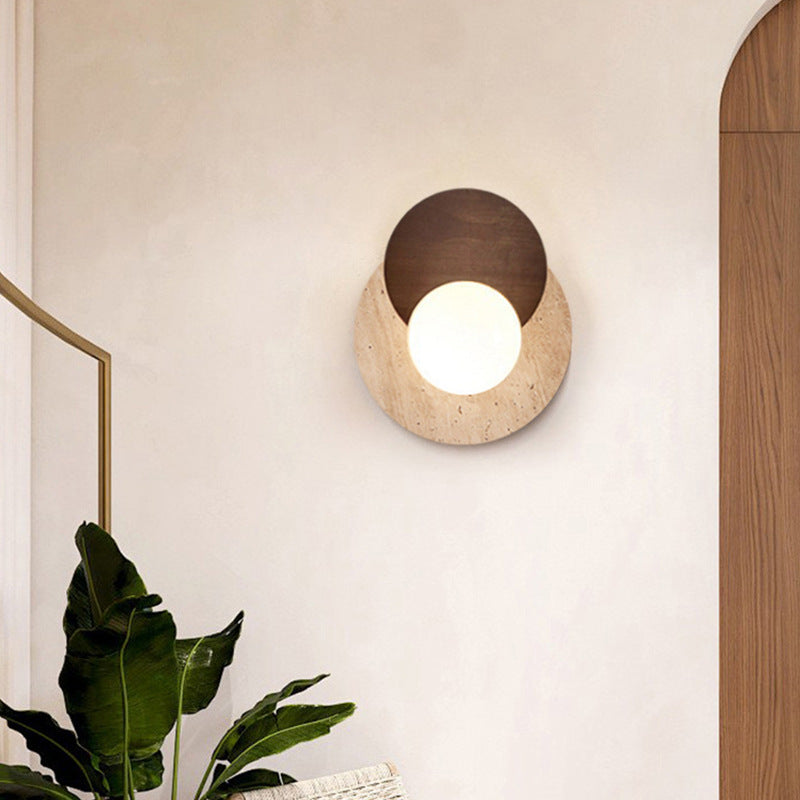 Round Yellow Travertine Solid Wall Lamp