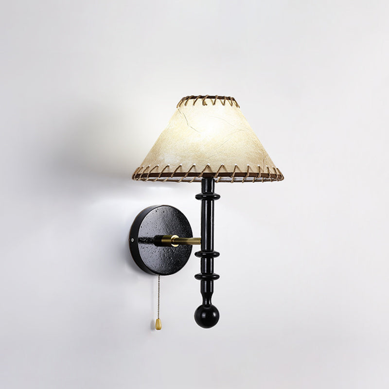 Fabric Conical Ash Wood Wall Lamp