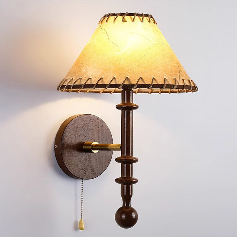 Fabric Conical Ash Wood Wall Lamp