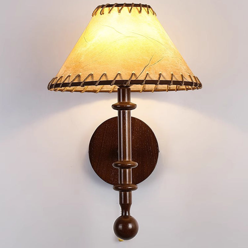 Fabric Conical Ash Wood Wall Lamp