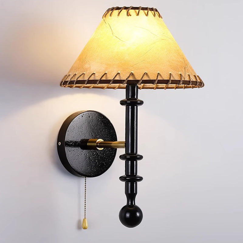 Fabric Conical Ash Wood Wall Lamp