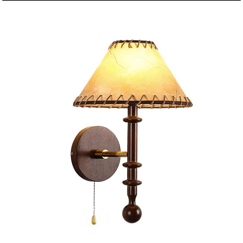 Fabric Conical Ash Wood Wall Lamp