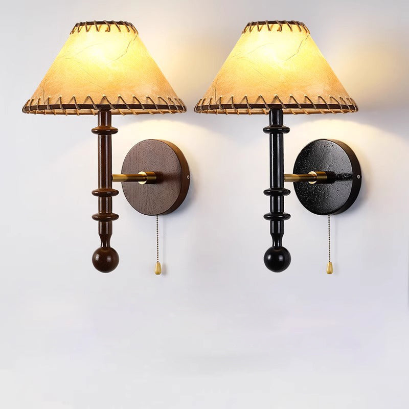 Fabric Conical Ash Wood Wall Lamp