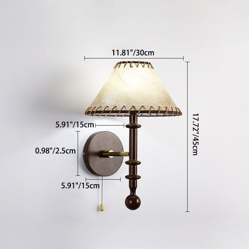 Fabric Conical Ash Wood Wall Lamp