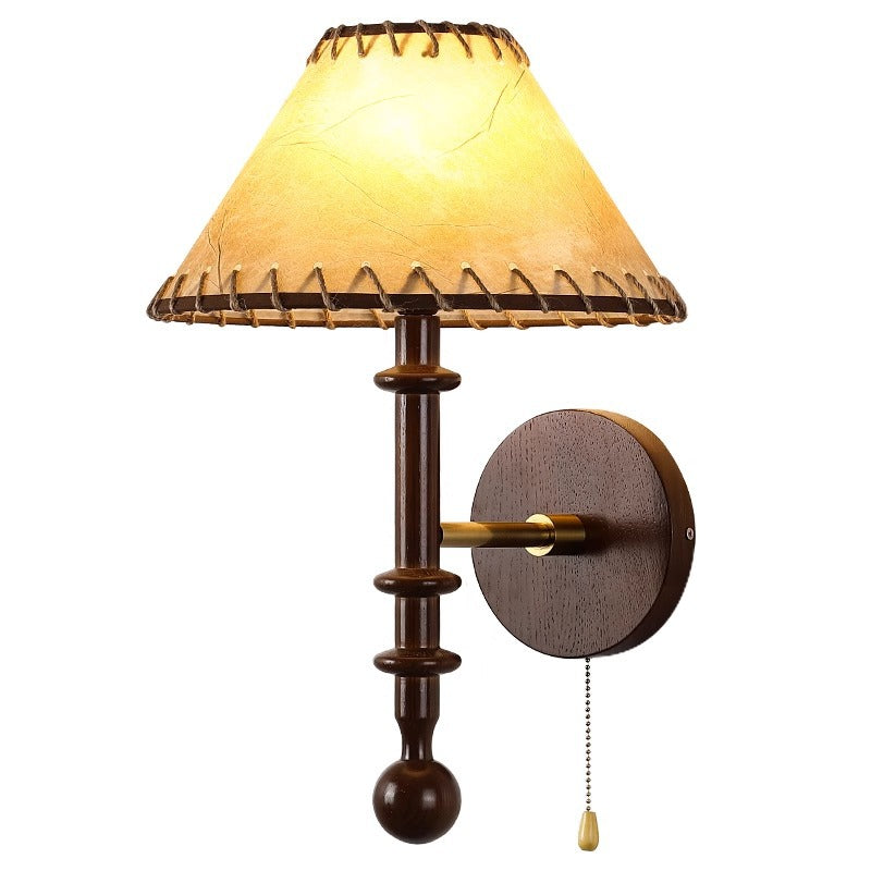 Fabric Conical Ash Wood Wall Lamp