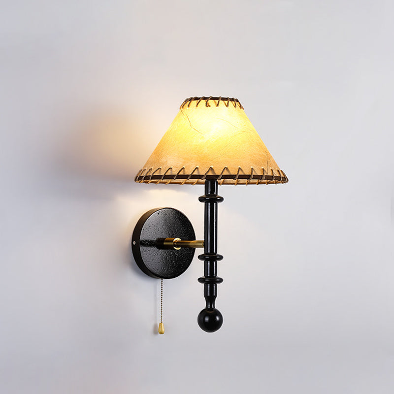 Fabric Conical Ash Wood Wall Lamp