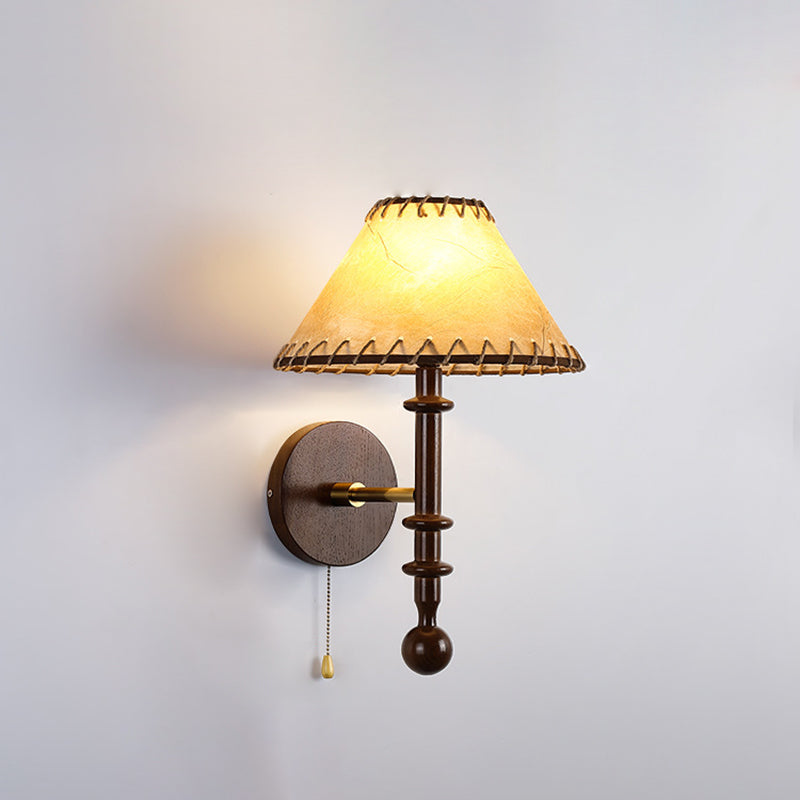 Fabric Conical Ash Wood Wall Lamp