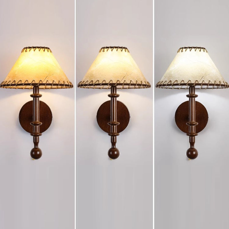 Fabric Conical Ash Wood Wall Lamp