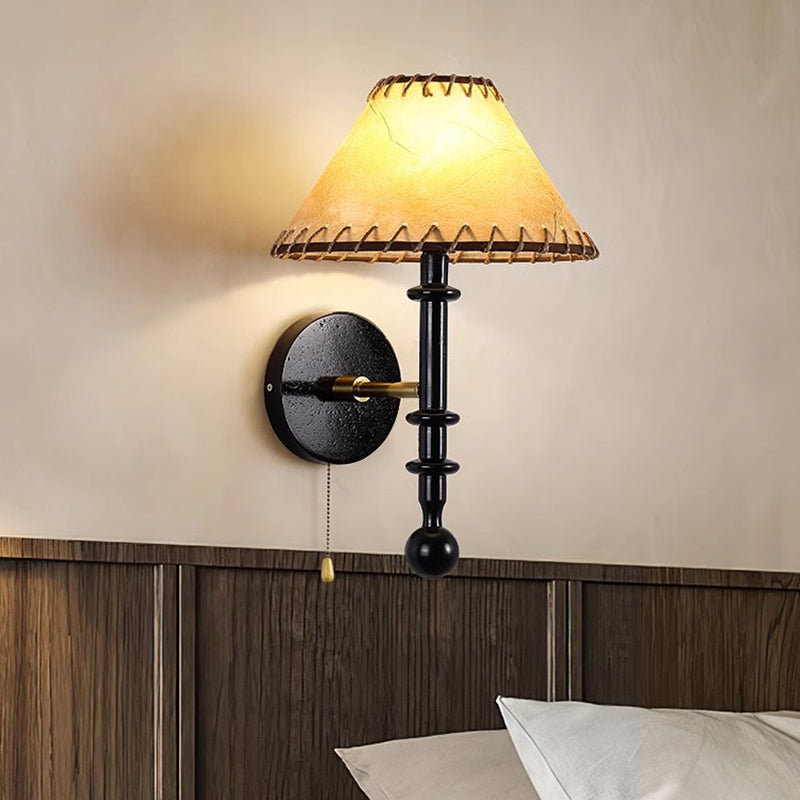 Fabric Conical Ash Wood Wall Lamp