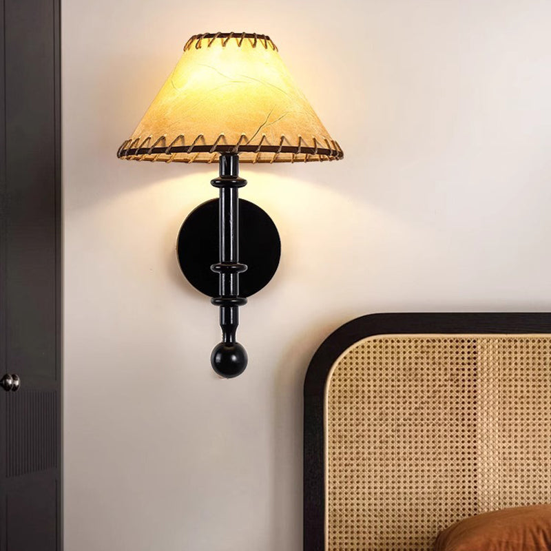 Fabric Conical Ash Wood Wall Lamp
