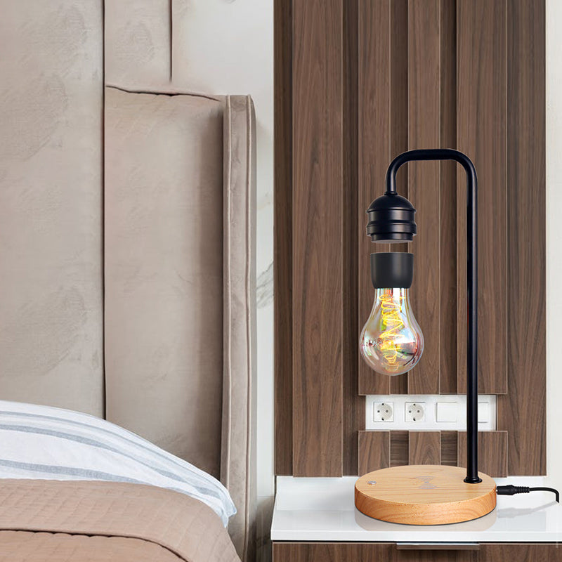 Rubber Wood Iron Magnetic Table Lamp