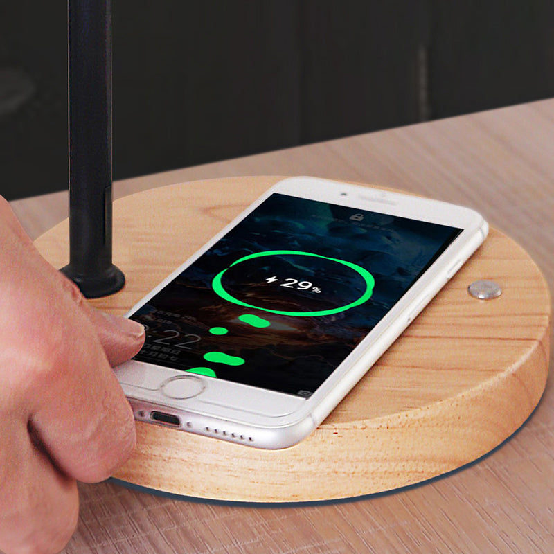 Rubber Wood Iron Magnetic Table Lamp