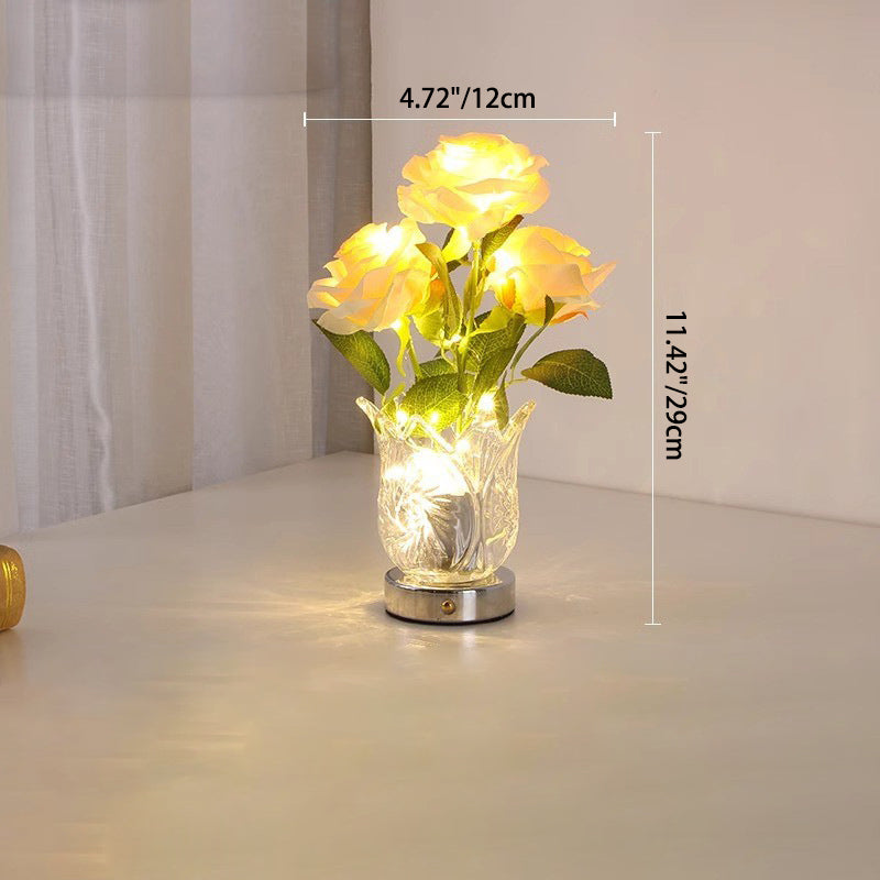 Artificial Rose Flower Glass Table Lamp