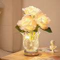 Artificial Rose Flower Glass Table Lamp