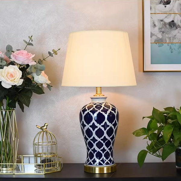 Fabric Cylinder Ceramic Vase Table Lamp