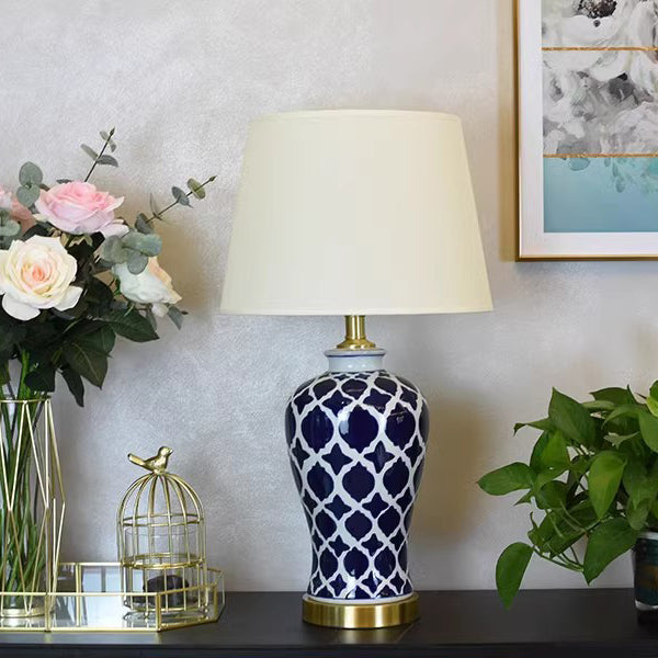 Fabric Cylinder Ceramic Vase Table Lamp