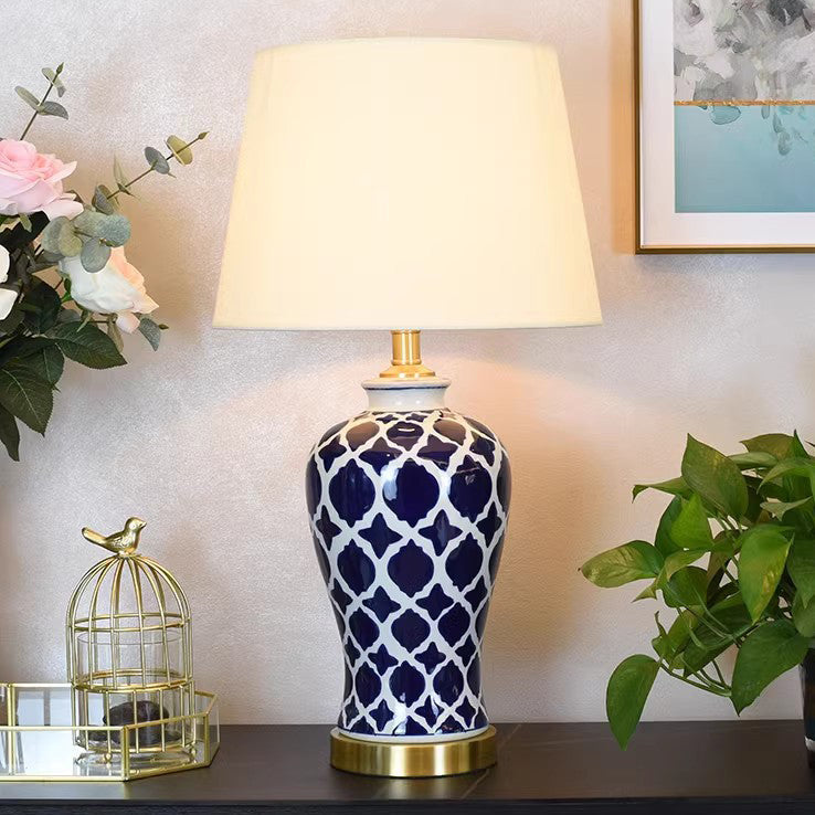 Fabric Cylinder Ceramic Vase Table Lamp