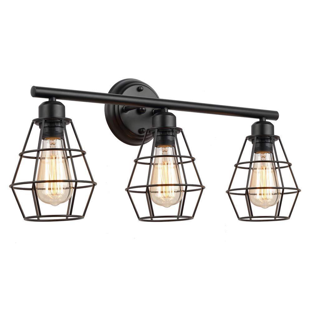 Geometrical Iron Frame Mirror 3-Light Wall Lamp