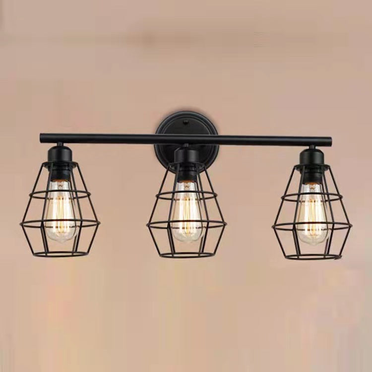Geometrical Iron Frame Mirror 3-Light Wall Lamp