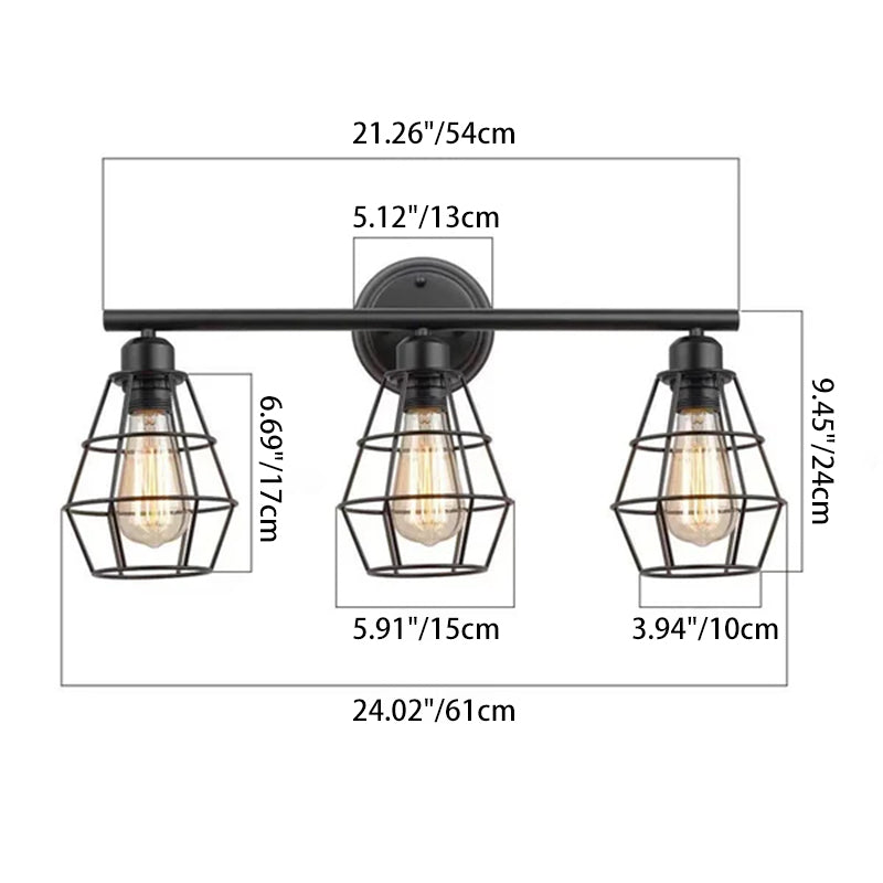 Geometrical Iron Frame Mirror 3-Light Wall Lamp