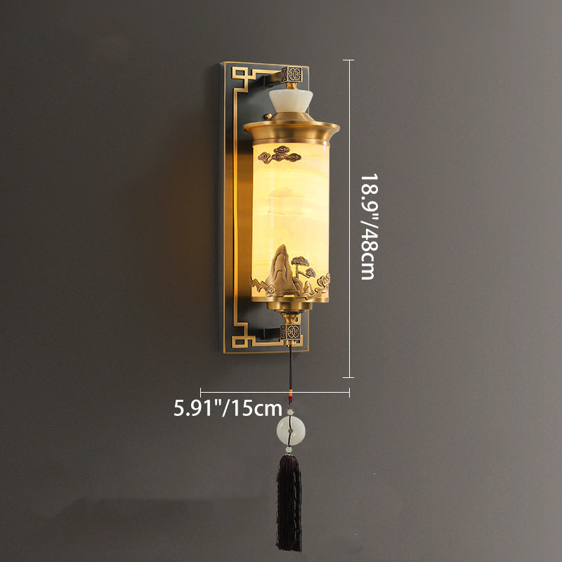 Brass Natural Jade Cylinder Wall Lamp