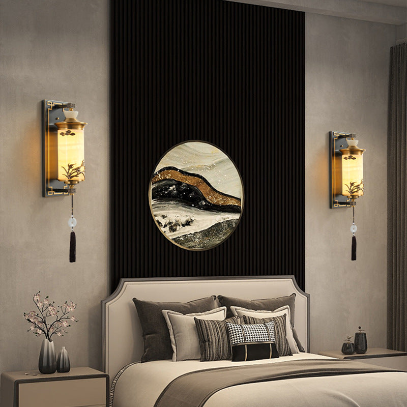 Brass Natural Jade Cylinder Wall Lamp