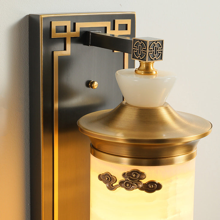 Brass Natural Jade Cylinder Wall Lamp